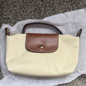Classic Nylon Cream Top-Handle Women’s Bag with Brown Trim